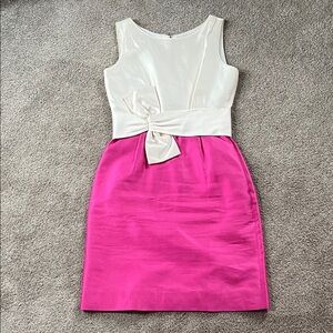 kate spade “gimlet” silk cotton iridescent pink cream bow sheath dress sz6